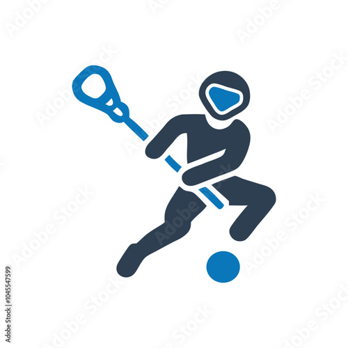 Lacrosse Player With Stick And Ball Vector Icon on white background