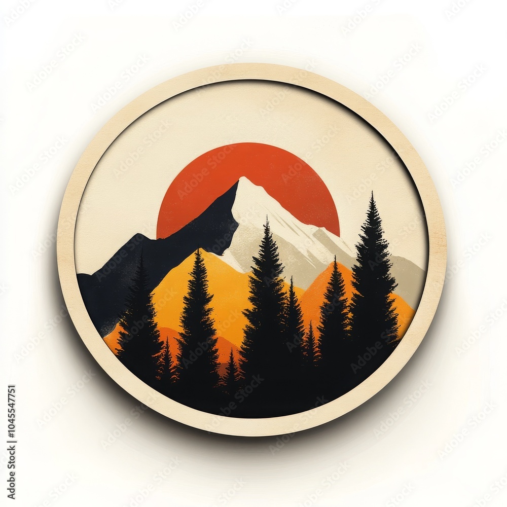 Wooden Round Wall Art Mountain Sunset
