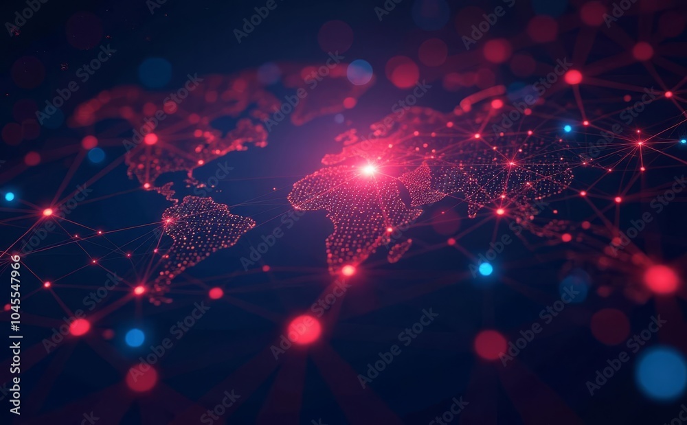 Glowing abstract world map network on dark background with lines and dots Concept Abstract Art World Map Network Connection Dark Background Glowing Effect Glowing abstract world map network on dark background with lines and dots Concept Abstract Art World Map Network Connection Dark Background Glowing Effect