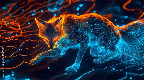 Digital Fox in Abstract Light Patterns photo