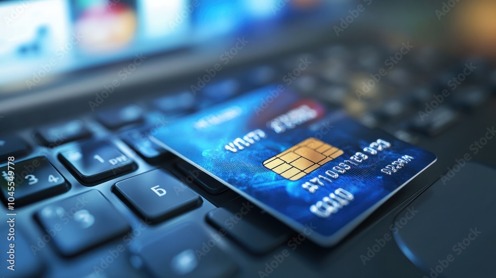 Shopping online with credit card and laptop
