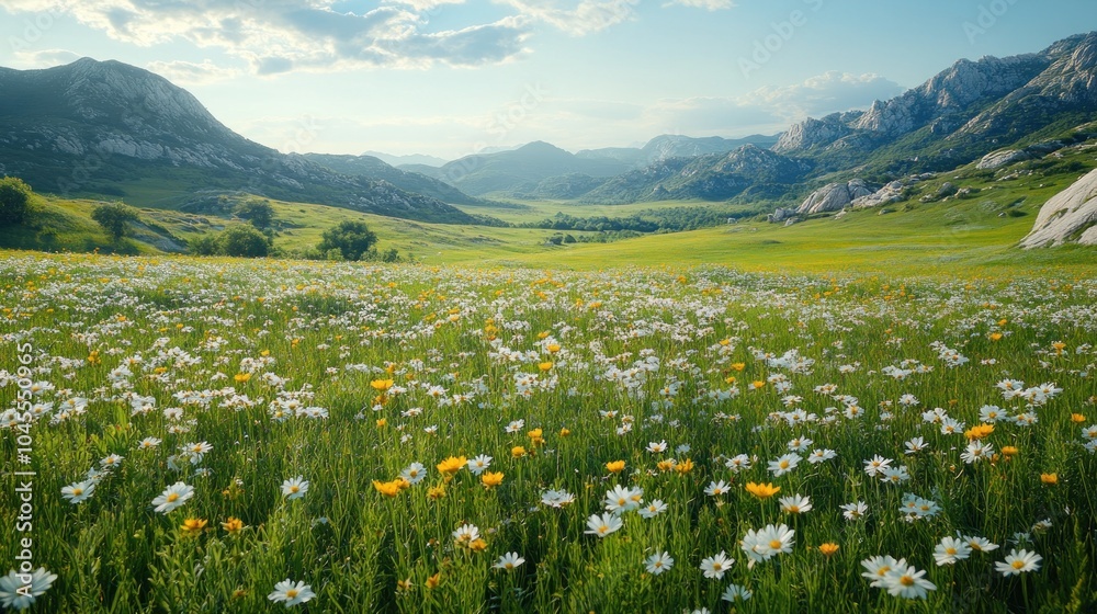 A serene landscape filled with wildflowers under a clear sky, showcasing nature's beauty. A serene landscape filled with wildflowers under a clear sky, showcasing nature's beauty.