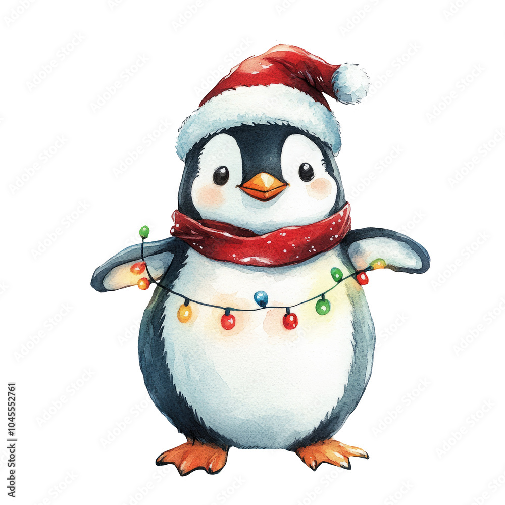 Watercolor santa hat penguin isolated on transparent background, winter animal illustrations, christmas animal Watercolor santa hat penguin isolated on transparent background, winter animal illustrations, christmas animal