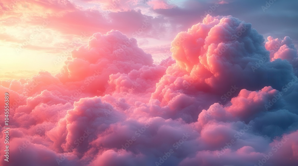 pastel holographic gradient clouds floating against a soft pink sky creating a dreamy and whimsical atmosphere perfect for a serene and imaginative concept