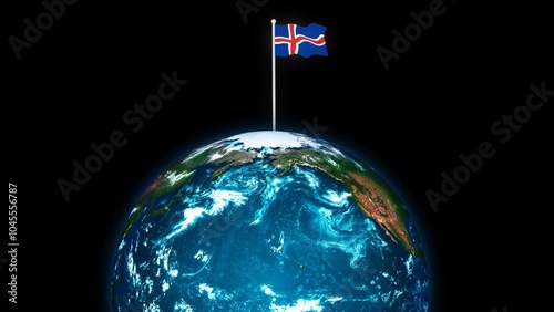 Iceland national flag flying on earth