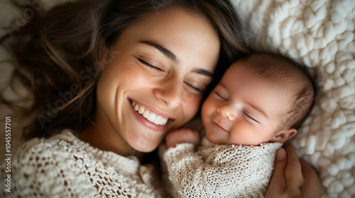 Happy Mother Smiles at Her Newborn Baby