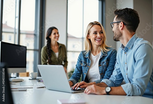 Teamwork and Collaboration: New Business Ideas Emerging from a Smiling Meeting in the Office