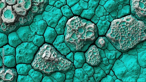 Vibrant blue-green Chrysocolla mineral specimen captured in stunning macro photography. Professional lighting reveals intricate copper silicate patterns and translucent structures in exquisite detail photo