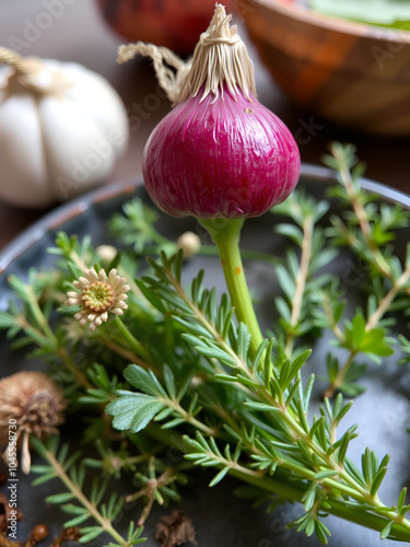 herbes aromatiques ail et oignons photo