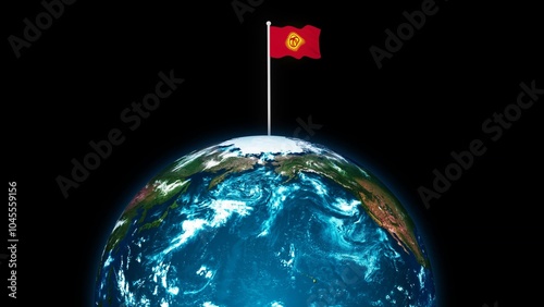 Kyrgyzstan national flag flying on earth