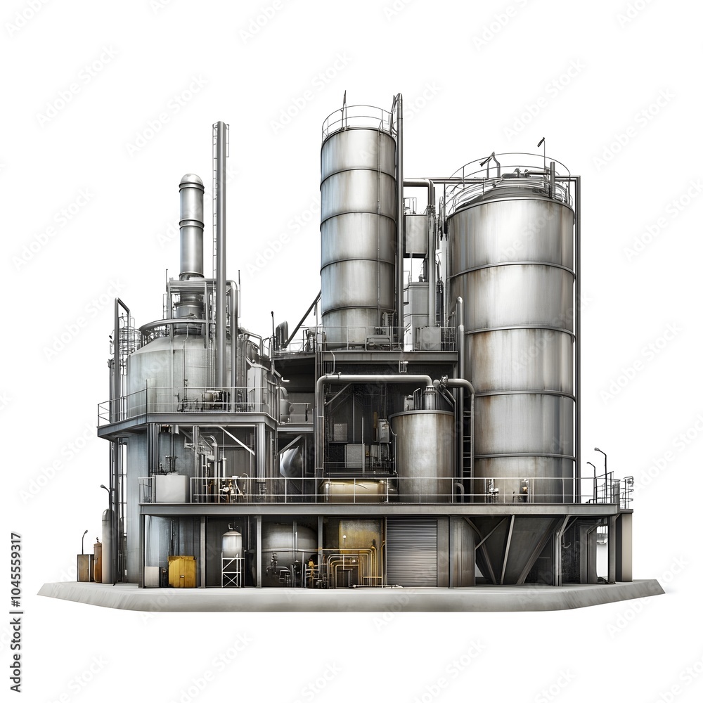 Industrial Factory with Large Storage Tanks and Pipelines Industrial Factory with Large Storage Tanks and Pipelines
