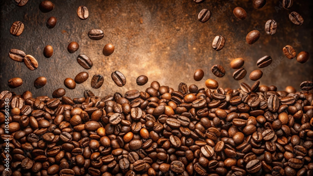 Coffee Beans Falling Onto a Heap, A Closeup Shot of Roasted Coffee Beans With Some Floating in the Air Above Coffee Beans Falling Onto a Heap, A Closeup Shot of Roasted Coffee Beans With Some Floating in the Air Above