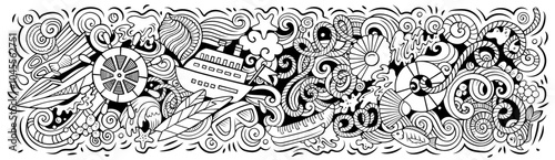 Cartoon cute hand drawn vector doodle Marine banner