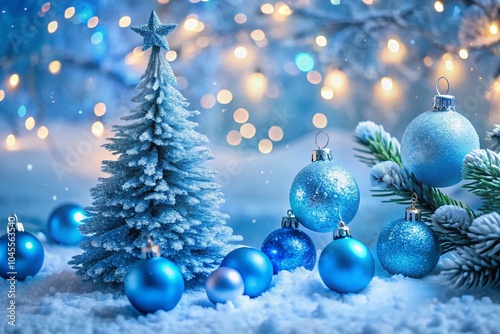 Blue Christmas Wonderland with Snowy Decor and Twinkling Lights for Festive Celebration