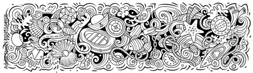 Cartoon cute hand drawn vector doodle Marine banner
