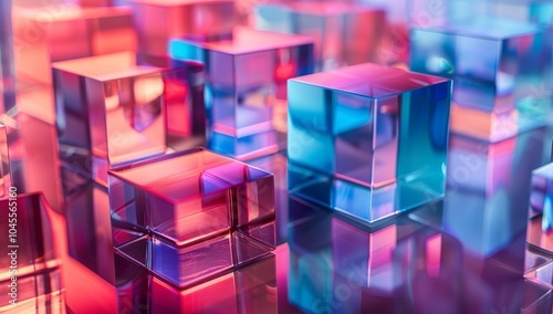 Abstract background with gradient color blocks, made of glass bricks in the...