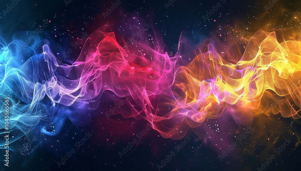 Abstract sound waves in vibrant colors against a dark background, symbolizing... Abstract sound waves in vibrant colors against a dark background, symbolizing...