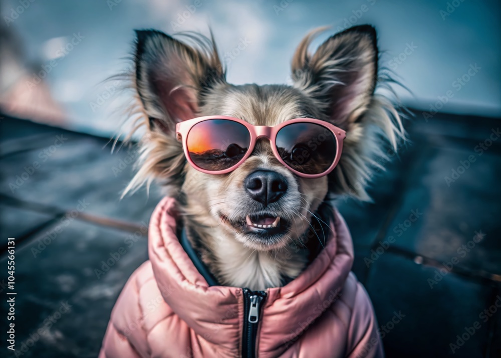 Bold Dog in Pink Jacket and Sunglasses - Stylish Drone Photography for Dynamic Mobile and Desktop Wallpaper Bold Dog in Pink Jacket and Sunglasses - Stylish Drone Photography for Dynamic Mobile and Desktop Wallpaper