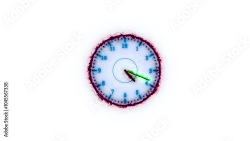 Counting down glowing analog clock isolated white background0 photo