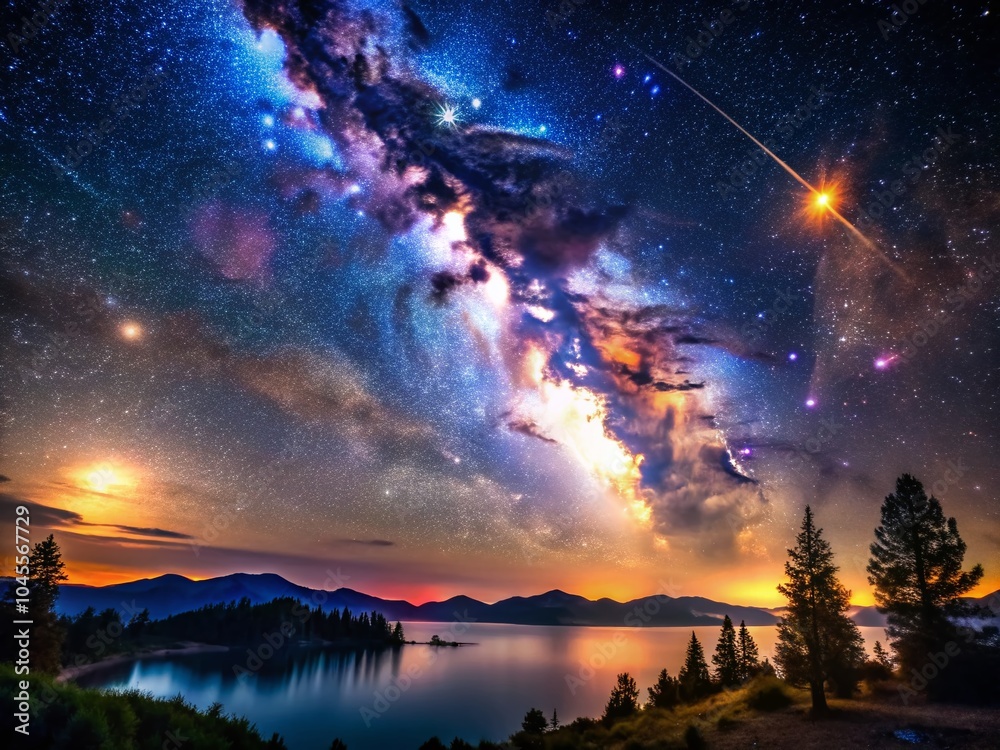 Obraz premium Breathtaking Night Sky: Exploring Cosmos, Stars, Planets, and the Moon in Stunning Documentary Photography