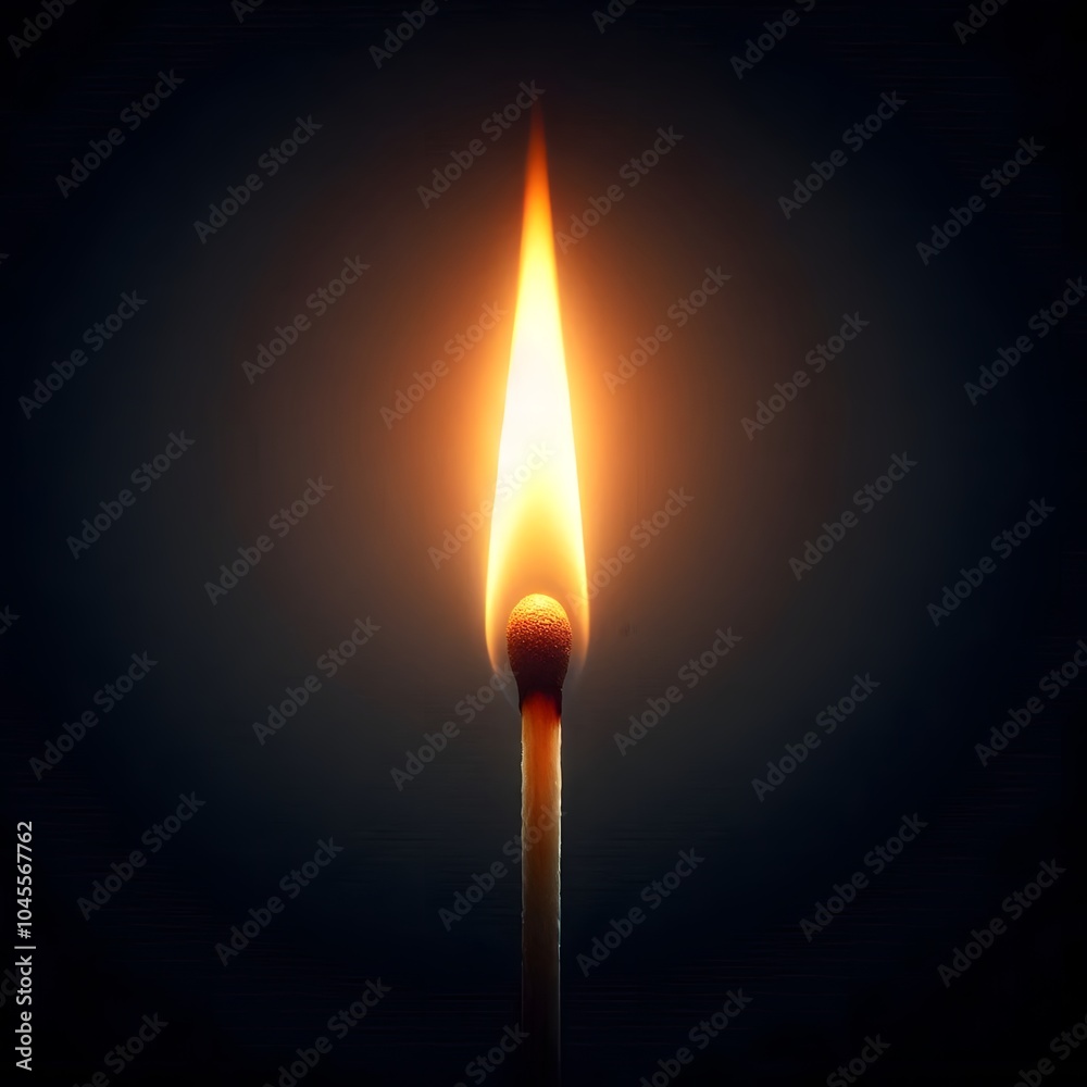 Macro Shot of a Single Burning Matchstick on Black Background. Macro Shot of a Single Burning Matchstick on Black Background.