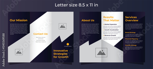 Trifold brochure for corporate in yellow and dark purple colors