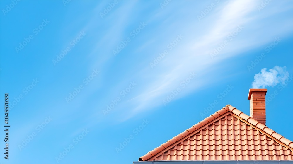 Serene Jet Contrails Against Minimalistic Sky Over Roof - Evoking Travel Dreams and High Altitude Adventures in Tranquil Environments Serene Jet Contrails Against Minimalistic Sky Over Roof - Evoking Travel Dreams and High Altitude Adventures in Tranquil Environments