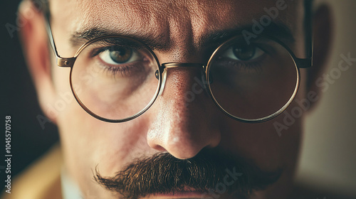 Man with Round Glasses and Thin Moustache