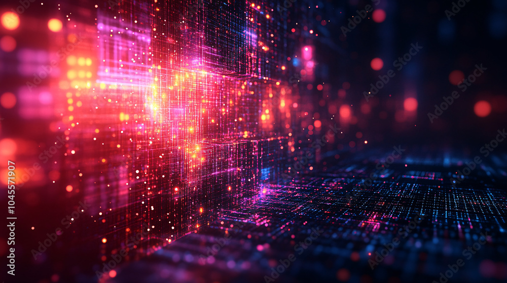 custom made wallpaper toronto digitalabstract digital cityscape with glowing lights and lines in blue and red