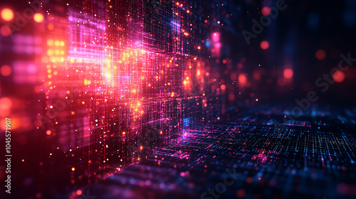 Wallpaper Mural abstract digital cityscape with glowing lights and lines in blue and red Torontodigital.ca