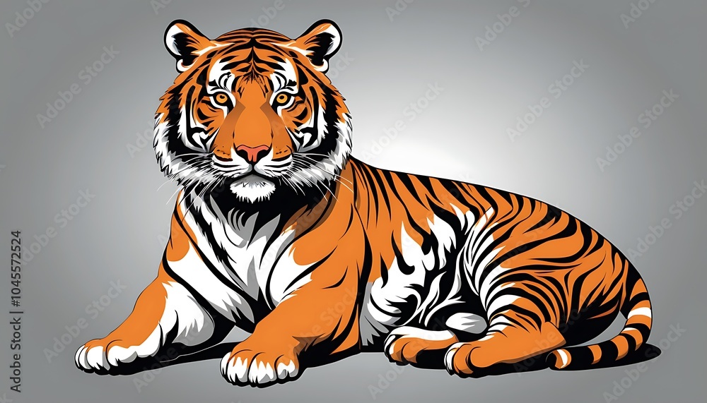 Obraz premium One Tiger Animal illustrator Art image Forest live or Background solid color