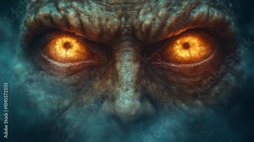 A monster with glowing eyes and a menacing expression