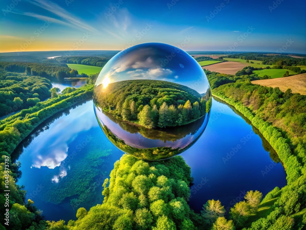 Captivating Drone Photography of a Grey Sphere Surrounded by Nature's Beauty
