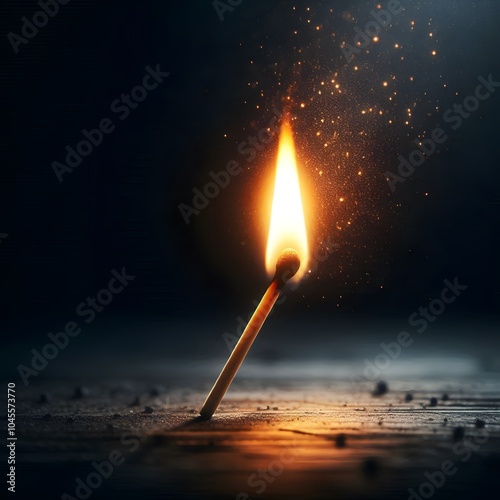 Glowing Matchstick Flame on Dark Background