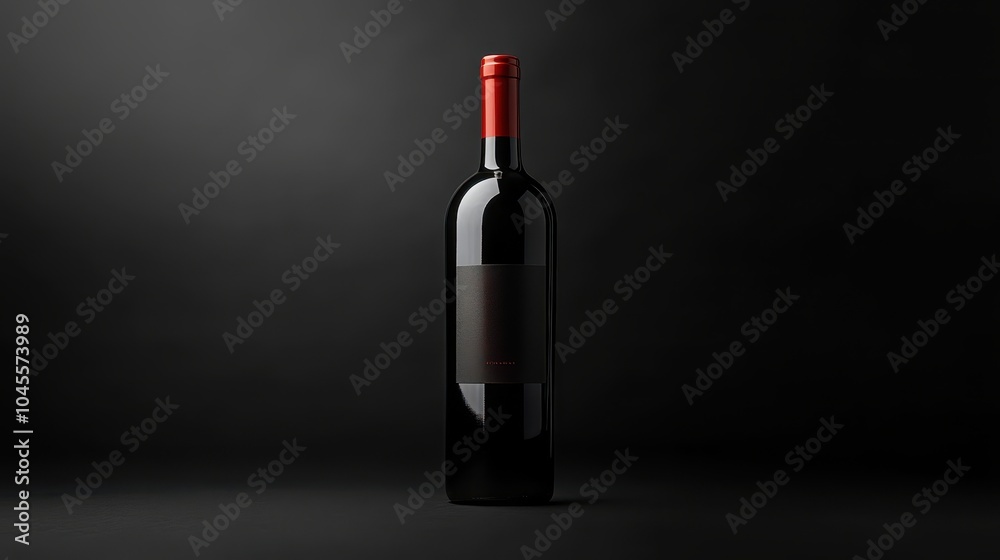 A sleek wine bottle stands out against a dark backdrop, showcasing its elegance A sleek wine bottle stands out against a dark backdrop, showcasing its elegance