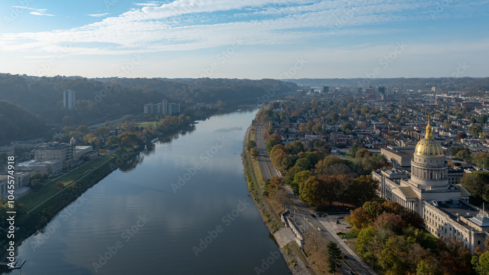 West Virginia State Capitol Riverside Aerial Perspective