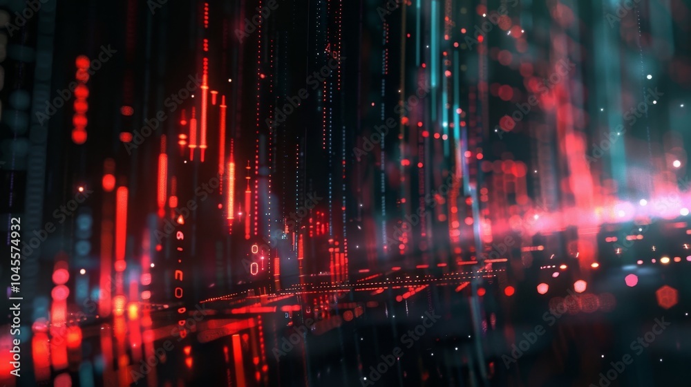 Futuristic Stock Market Data Visualization with Red and Blue Light Dynamics Futuristic Stock Market Data Visualization with Red and Blue Light Dynamics