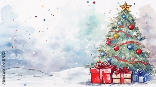 Watercolor drawing of Christmas poster, leaving the text writing part