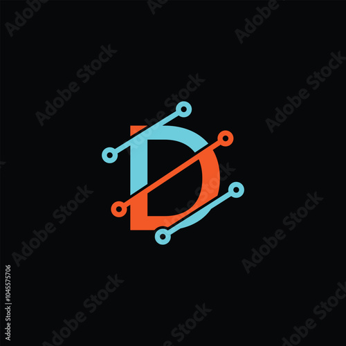 D tech logo design template, D tech logo, D technology vector