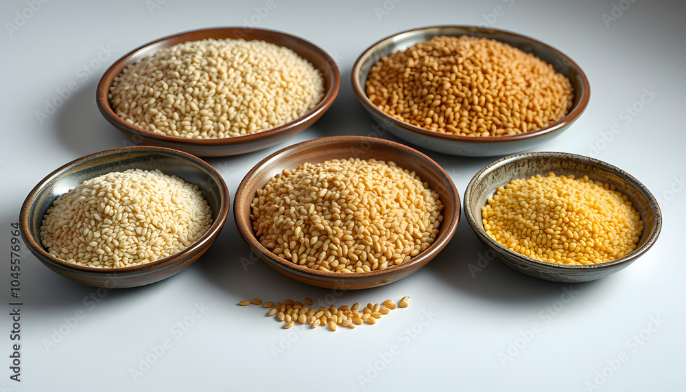 World food crisis concept. Grain reduction in different old plates as symbol of global food crisis. Hunger due to lack of grain. Food supply crisis. Place for text. Mock up isolated with white highl World food crisis concept. Grain reduction in different old plates as symbol of global food crisis. Hunger due to lack of grain. Food supply crisis. Place for text. Mock up isolated with white highl