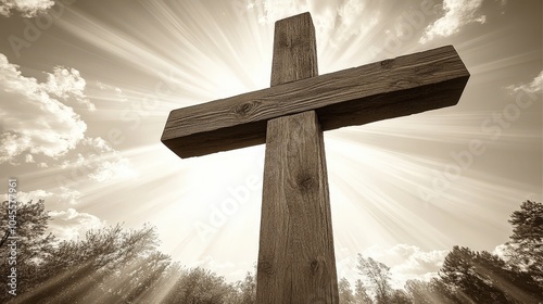 wooden cross symbol in the sky