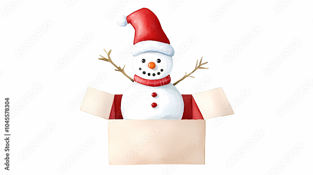 cheerful snowman in gift box, perfect for festive celebrations! cheerful snowman in gift box, perfect for festive celebrations!