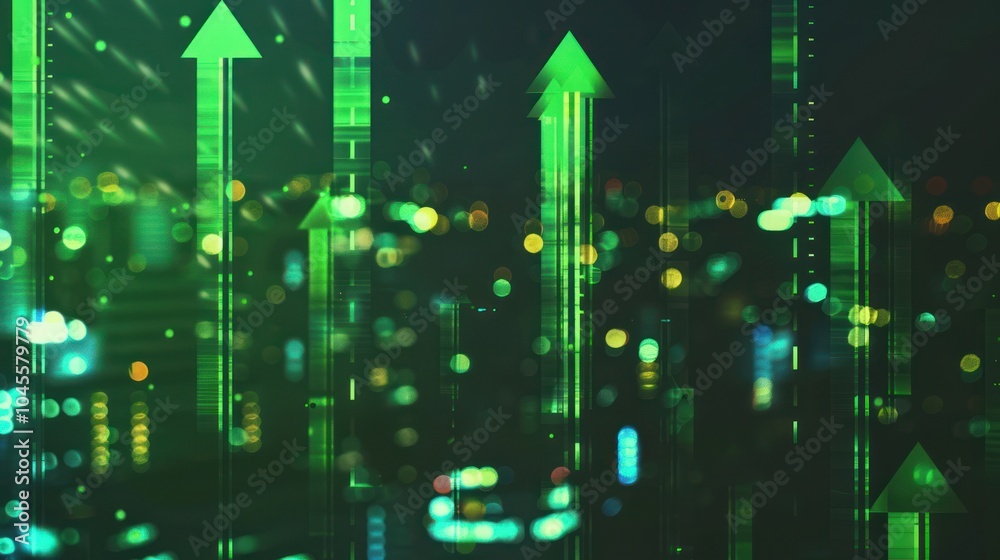 Naklejka premium Abstract Green Arrows Upward Trend, Growth, Success, Finance, Economy, Future, Progress, Digital, Technology, Innovation, Business, Investment, Stock Market