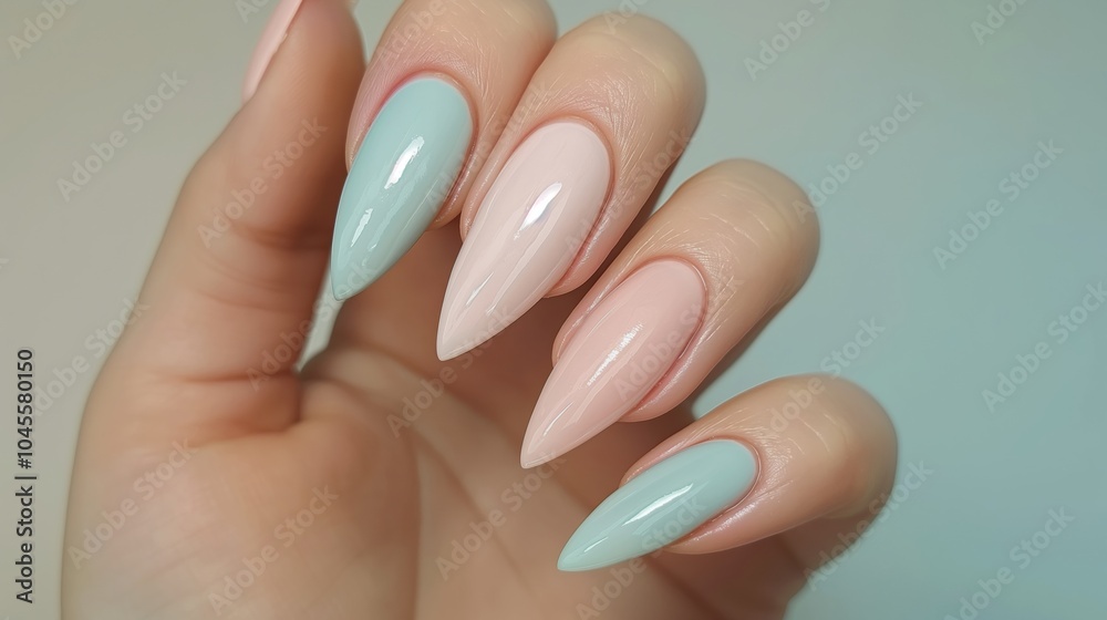 Close-up of pastel-colored manicured nails Close-up of pastel-colored manicured nails