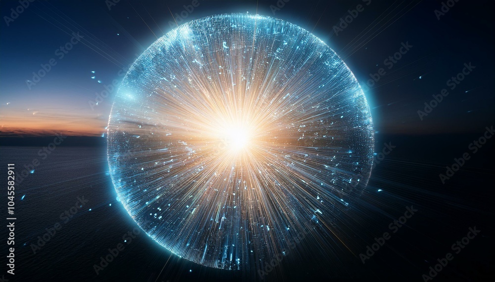 Obraz premium 거대한 구체에서 빛의 조각들이 퍼져나간다