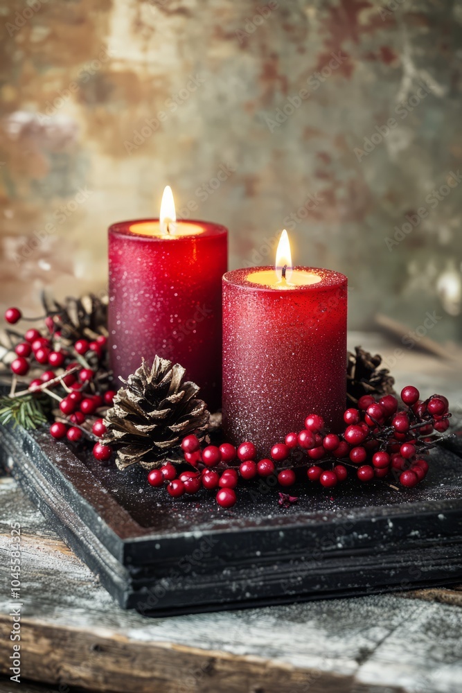 Beautiful Christmas candles on a bright festive background. Celebrating Christmas, New Year concept, vertical
Beautiful Christmas candles on a bright festive background. Celebrating Christmas, New Year concept, vertical