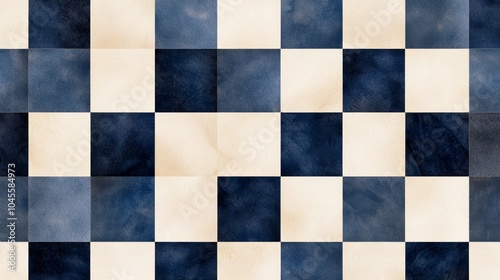 Abstract Checkerboard Pattern in Navy and Beige