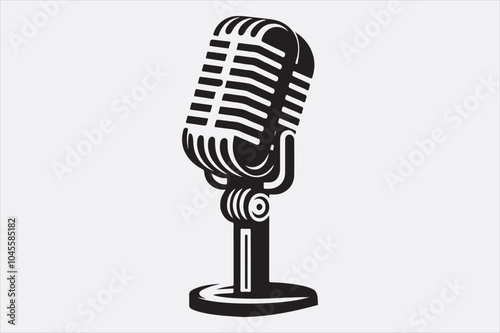 A black vector illustration of a logo style microphone.
