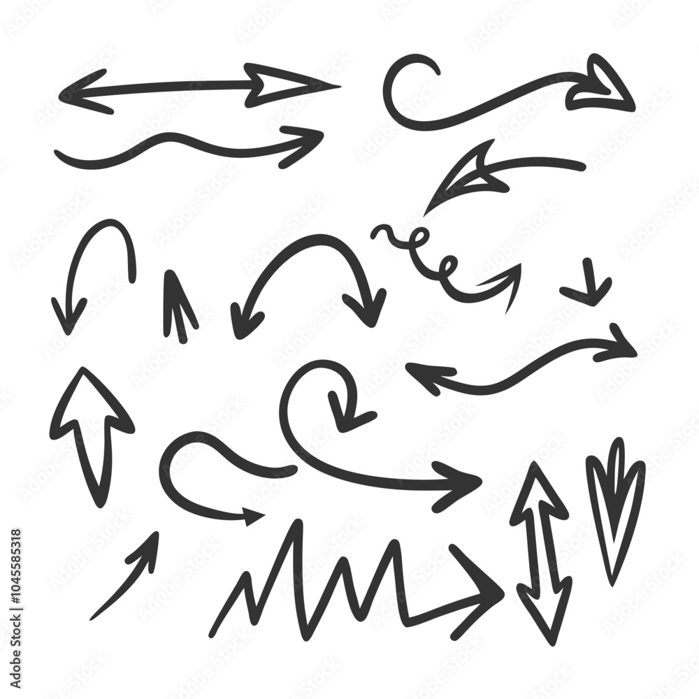 Hand Drawn Arrows Vector Set with Clean Minimalist Design for Digital Use. Hand Drawn Arrows Vector Set with Clean Minimalist Design for Digital Use.
