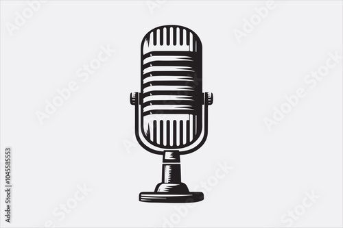 A black vector illustration of a logo style microphone.